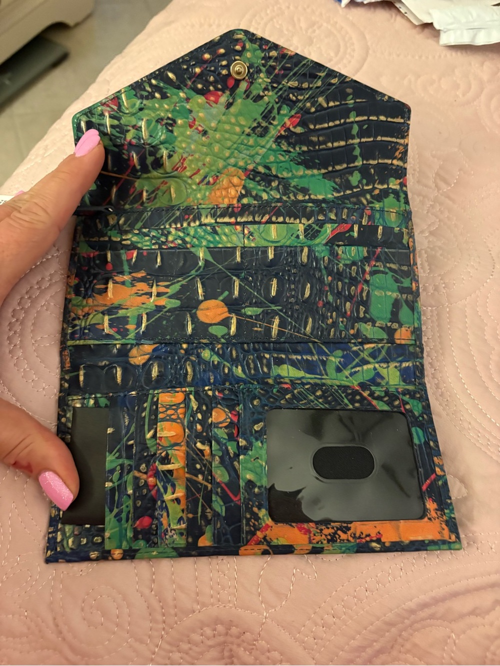 Brahmin Veronica Festival Melbourne Green Multi Croc-Embossed Leather Wallet - Picture 3 of 5